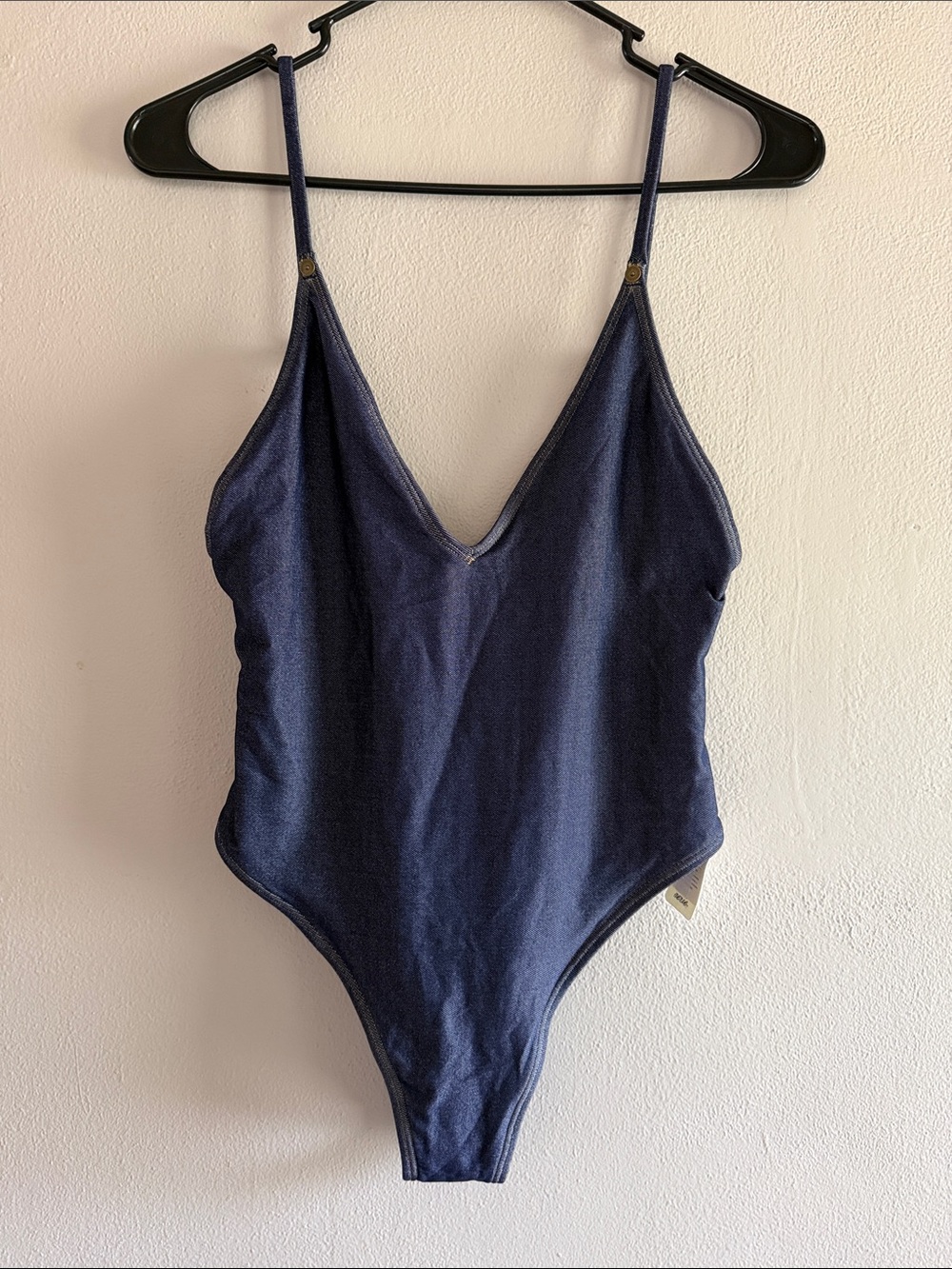 Aerie “denim” deep V one piece swimsuit size small